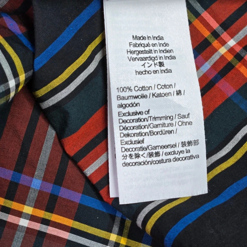 J. Crew Womens BN162 Tartan Plaid Ruffle Neck Puff Sleeve‎ Cotton Top Small